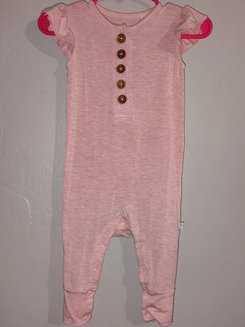Posh Peanut Pink Flutter Sleeve One-Piece with Wooden Buttons